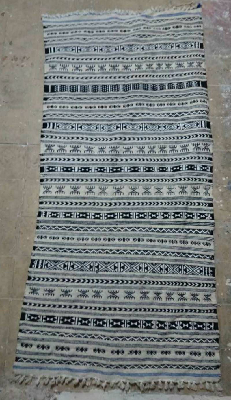 Kilim Noir et Blanc, Tapis, Tapis Kilim, Fait à La Main, Laines, Tissé Grand Kilim Style Vintage, 20