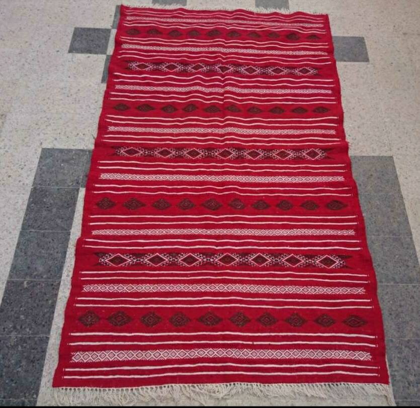 Kilim Tapis Rouge Blanc, Kilim Grande Taille à La Main, Laines, Tissé Tapis, Grand 240 cm 140 cm