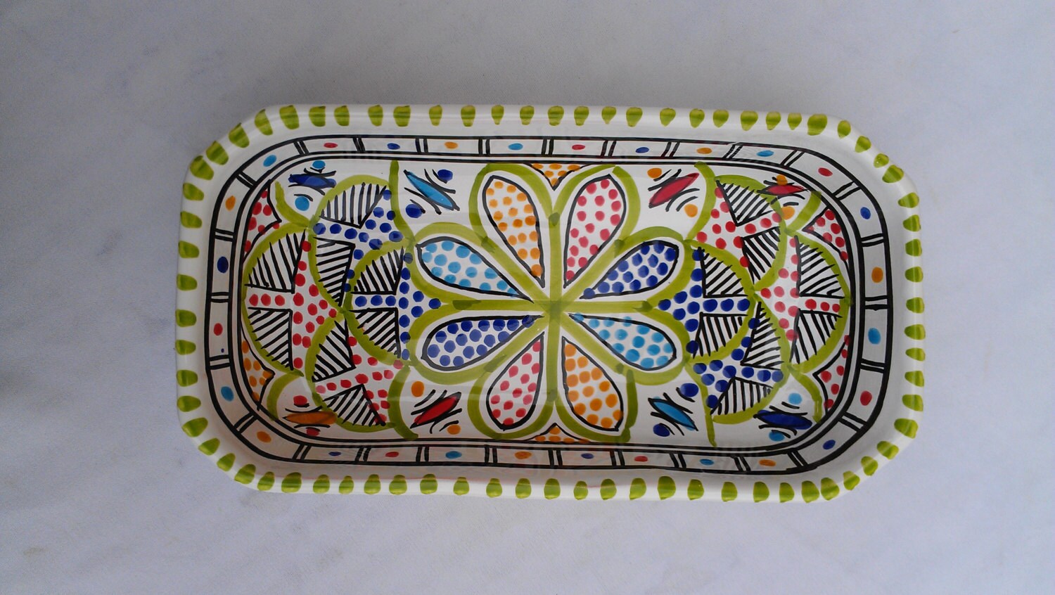 Plat Plat en Céramique Assiette Siège Argile Naturelle Fait Main Ceramique Handicraved Bleu Rouge Bl