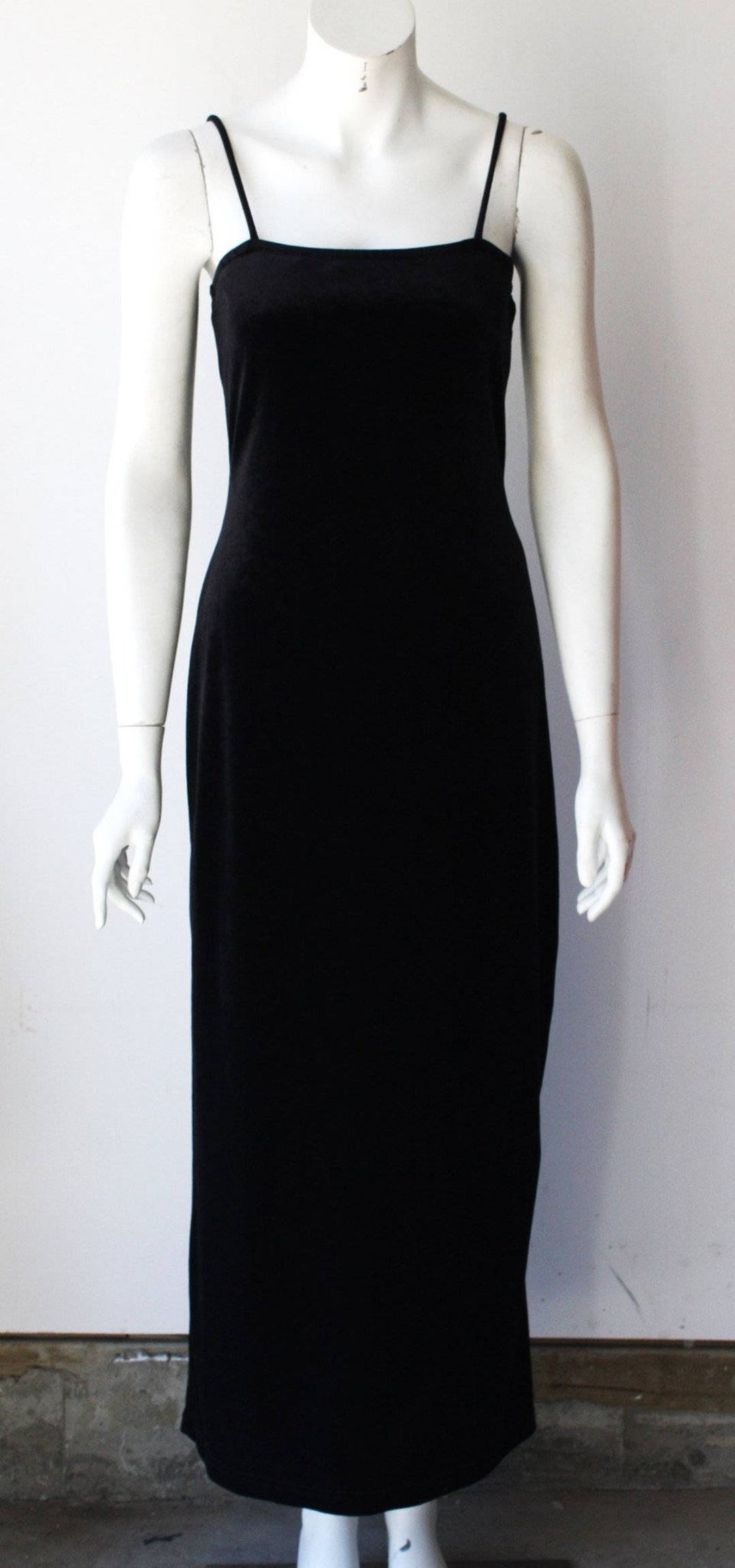 Vintage Spagetti Black Velour Maxi Dress Size S - Etsy