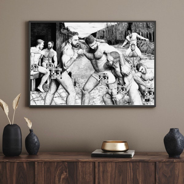 The Boys Male Nude Queer German Etching Giclee Art Print | Gay Drawing Print Erotic Art Homoerotic Art | Original Artwork Print