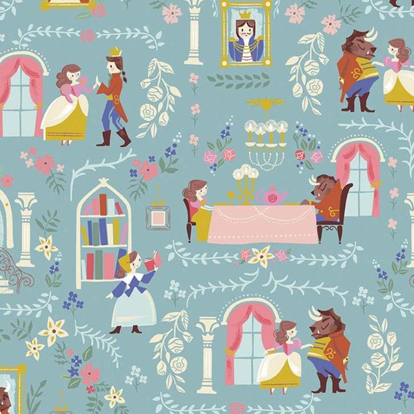Beauty and the Beast Main Blue by Jill Howarth for Riley Blake - 100% Cotton - Cut to Size