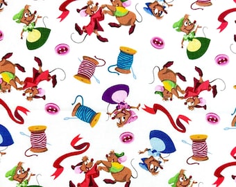 Disney Cinderella Mice Fabric with Notions - Gus, Jaq, Mary, Perla - 100% Cotton - Fat Quarter