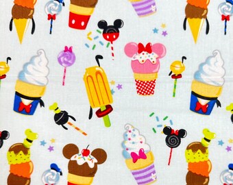 Disney Ice Cream Toss Fabric on Light Blue Background - Disney Character Themed Ice Cream Treats - Fat Quarter - 100% Quilting Cotton