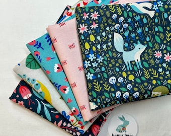 Michael Miller Open Fields Fat Quarter Bundle: Forest Animals, Spring Fabric