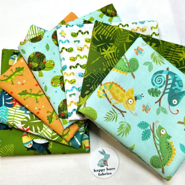 Wild Party Fat Quarter Bundle by Michael Miller Fabrics - Cute Reptile Fabric - Baby Boy Quilt Fabric - Jungle Fabric - 100% Cotton
