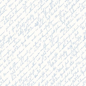 Script Sunny Skies - texte bleu sur tissu de fond blanc - par Jill Finley pour Riley Blake Designs - 100 % coton matelassé - coupé à la taille