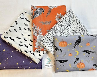Halloween Fabric Fat Quarter Bundle – Sophisticated Pumpkins, Bats, Crows