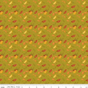Autumn Leaves Fabric: Olive Green Quilting Cotton by Riley Blake