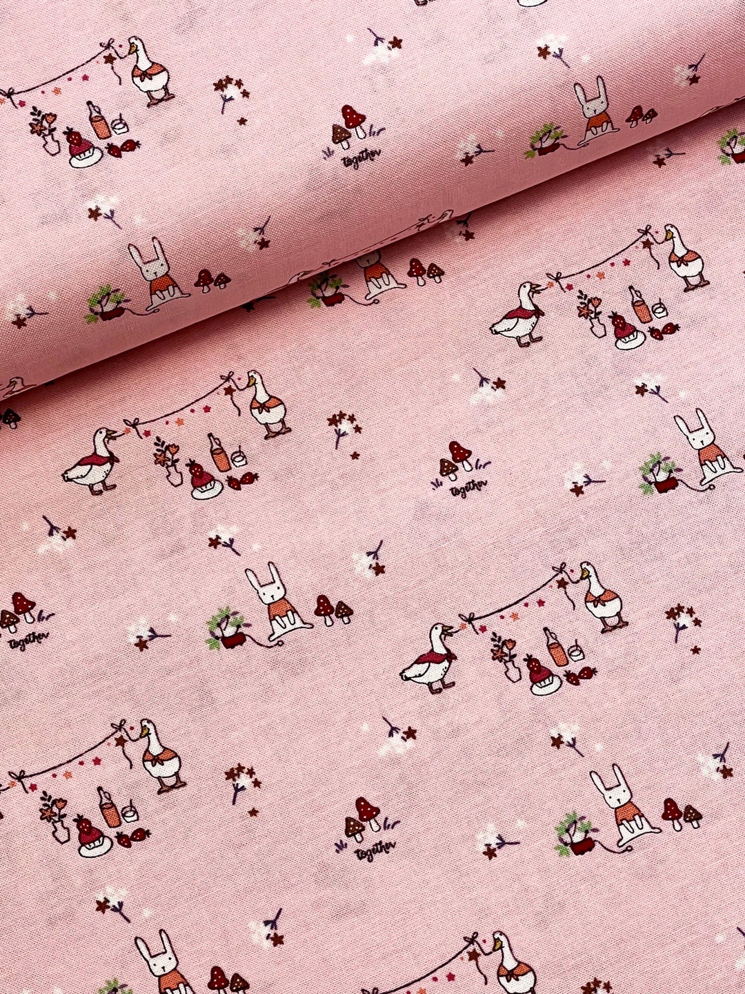 Hidden Cottage Fabric Rabbit Fabric Duck Fabric Pink - Etsy.de