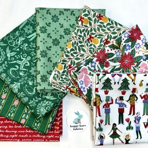 A Pear-fect Christmas Fabric 7 Fat Quarter Bundle - 12 Days Of Christmas Fabric - By Cayla Naylor for Riley Blake - Cut to Size  100% Cotton