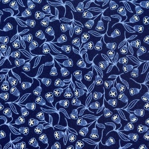 Enchanted Dark Blue with Sparkle Flowers: Quilt Cotton Fabric by Lewis and Irene