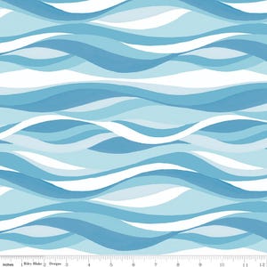 Ocean Waves Aqua - Free as the Ocean by Lisa Audit pour Riley Blake Designs - 100 % coton à matelasser - Coupé sur mesure