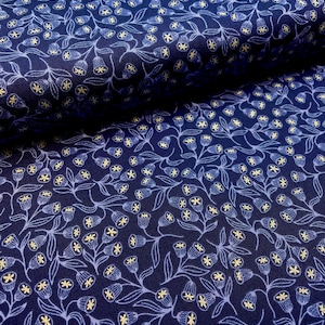 Enchanted Flowers on Dark Blue - Enchanted Fabric by Lewis and Irene Fabric - 100% Quilt Cotton - Cut To Size