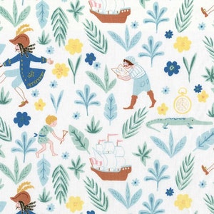 Michael Miller Peter Pan by Sarah Jane - Awfully Big Adventure White - Captain Hook, Neverland - Cut to Size - 100% Cotton