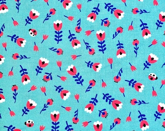 Floral Aqua Quilting Cotton Fabric: Michael Miller Open Fields Collection