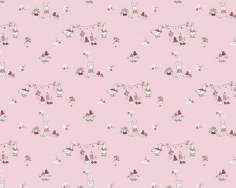 Hidden Cottage Fabric Rabbit Fabric duck Fabric Pink Fabric Minki Kim  Fabric Riley Blake Fabric 100% Cotton Fabric by the Yard 