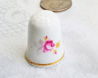 Vintage Pink Rose FIne China Thimble Collectible, Pink Rose Mother Thimble Sewing Accessory Gift Under 5 Gift for mom Mother's Day Gift