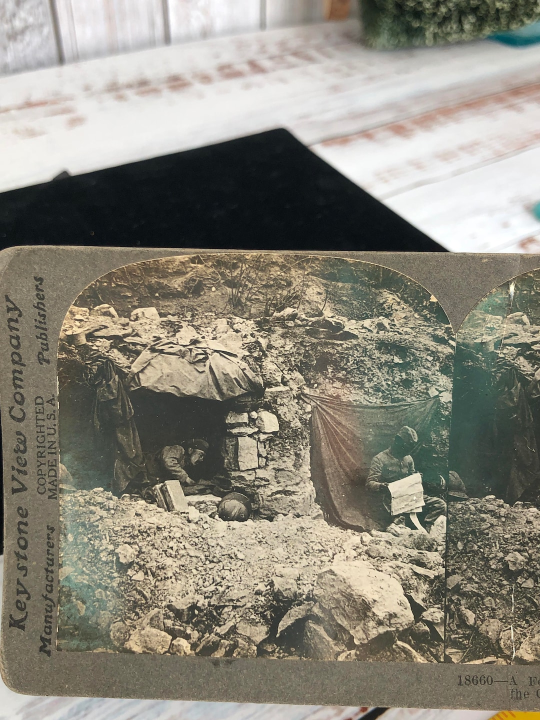 Antique Keystone View Company Military WWI Stereoview Card Soldiers