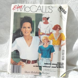 Vintage 1980s McCalls Sewing Pattern 3056, Miss Size Medium Misses&#39; Pullover Blouse Top with Shoulder Pads, 80s Fashion Stretch Knit Serger