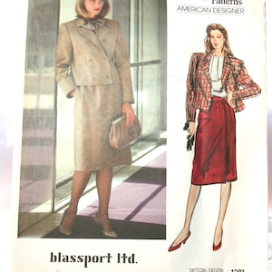 vintage Vogue Sewing Pattern 2920, American Designer by Blassport Ltd., Size 14, uncut, Short Suit Jacket, Suit Skirt, Career wear, 1980s