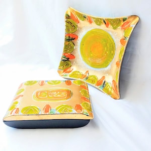 Vintage Sascha Brastoff Pottery, Avocado Green Orange Ashtray Retro Decor Trinket Dish Pottery Box Mid Century Signed Sascha B Cigarette box