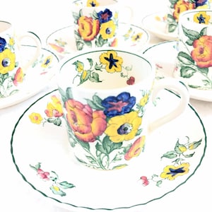 Rare Antique Booth's Silicon China Old Country Sprays Ribbed vintage tea cup and saucer set of 5 yellow orange demitasse Tea Party England