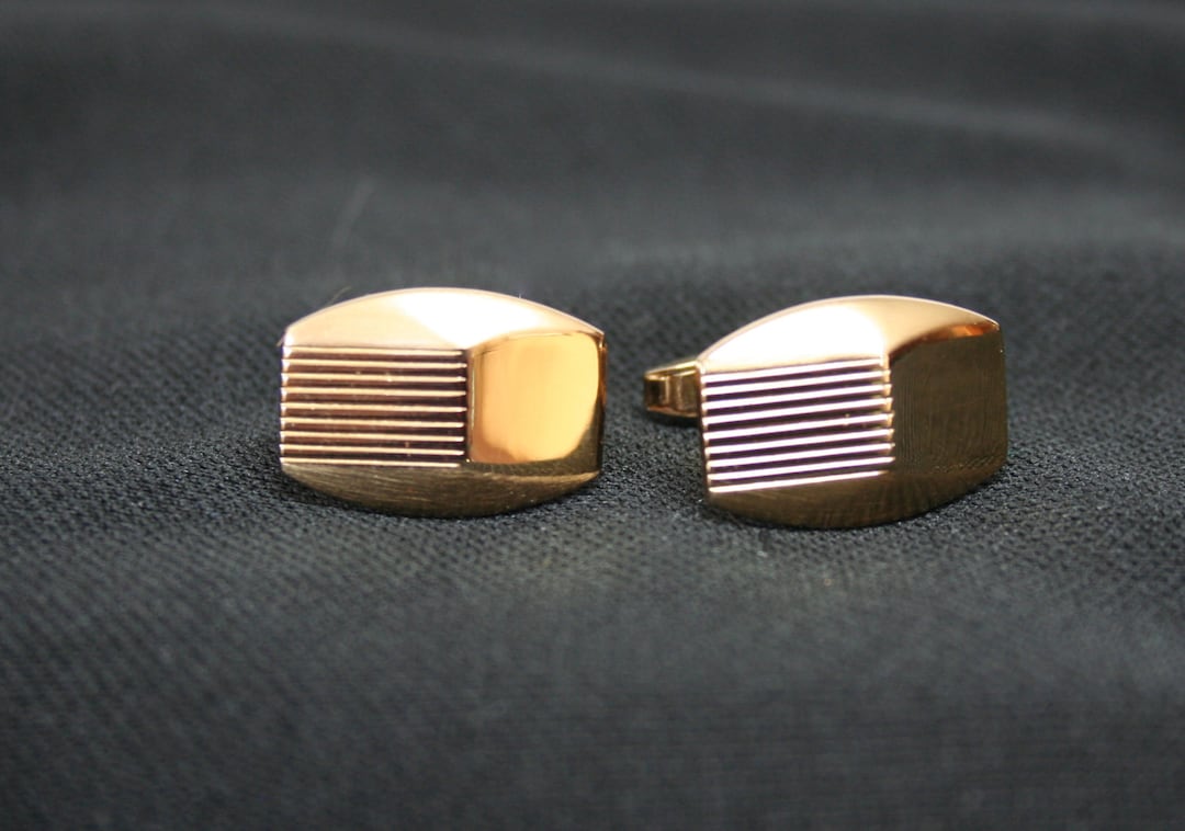 Étui à Boutons De Manchette (cufflinks) Et Pince à Cravate Vintage Dorés - Motif Calendrier Janvier - Avec Boîte D'origine