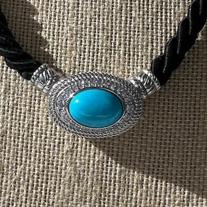 Vintage Judith Ripka Turquoise Black Braided Silk Cord Choker Sterling Cubic Zirconia Necklace 18 inch Magnetic Necklace