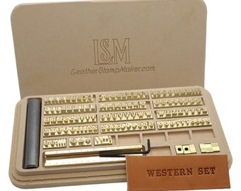 Western Alphabet Stamp Set • 1/4 Tall  (133 piece set) • Upper Case • Handle Included • Made in USA • Brass • Leatherwork • Branding •