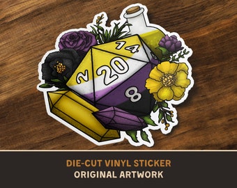 Nonbinary Pride D20 Die-Cut Vinyl Sticker - D&D Dungeons and Dragons Tabletop RPG TTRPG Stickers lgbt lgbtq lgbtqia