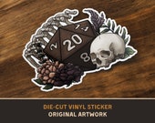 Skeleton D20 Die-Cut Vinyl Sticker - D&D Dungeons and Dragons Tabletop RPG TTRPG Stickers