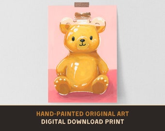 Honey Bear - Original Acrylic Painting Print - Digital Download - Art Paint Artist