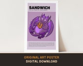 Sandwich Food Fiend Poster - Original Art Print - DIGITAL DOWNLOAD