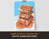 Stacked Waffles - Original Acrylic Painting Print - Digital Download - Art Paint Artist