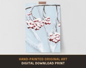 Holly in Snow - Original Acrylic Painting Print - Digital Download - Art Paint Artist