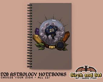 Astrology D20 Notebook - CHOOSE YOUR SIGN - D&D Dungeons and Dragons DnD Dice Zodiac