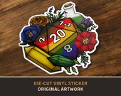 Inclusive Rainbow Pride D20 Die-Cut Vinyl Sticker - D&D Dungeons and Dragons Tabletop RPG TTRPG Stickers lgbt lgbtq lgbtqia