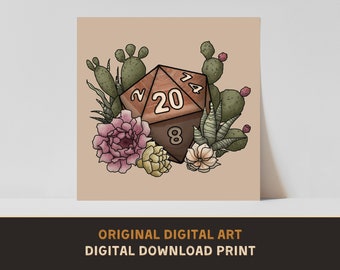 Desert D20 Poster - Original Art Print - DIGITAL DOWNLOAD - D&D Dungeons and Dragons DnD Dice