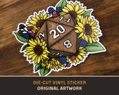 Sunflower D20 Die-Cut Vinyl Sticker - D&D Dungeons and Dragons Tabletop RPG TTRPG Stickers