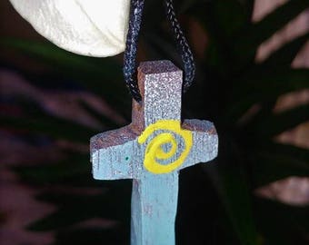 Hand Made Wood Cross Necklace with spiral