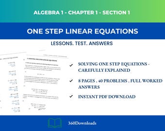 One-Step Linear Equations Study Guide - Algebra 1 Lesson & Practice (Printable PDF)