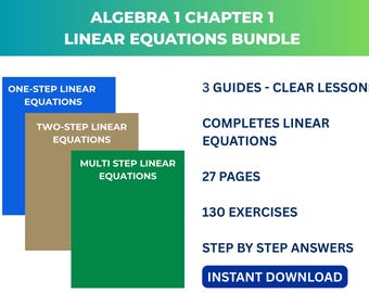 Lineare Gleichungen Bündel | Ein-, Zwei- und Mehrschrittgleichungen | 27-seitiges Druckbares PDF mit 130 Übungsproblemen