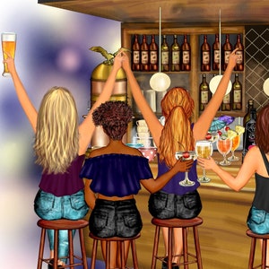 Best Friends Fun Pub Bar Custom Clip Art Pack.Drinks, Bar stools, margaritas, wine,coffee,juice,background soft night lights,35 hairstyles