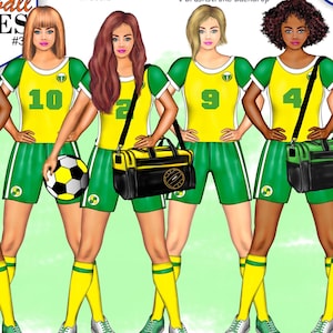 Football Soccer Team Portrait Custom Easy Yourself Clipart Bundle. Gorgeous Hair, Cute Jersey outfits. Front view Dolls!