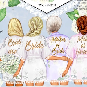 Bridesmaid Robes Clip Art: Floral Lace, Champagne, White Roses (Digital Download)