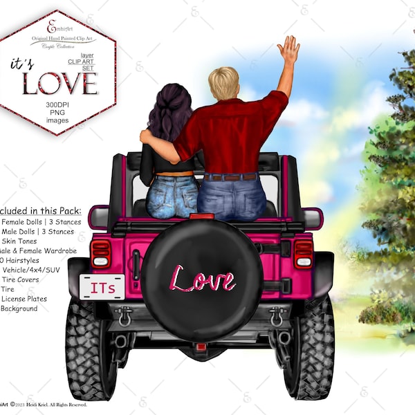 Its Love COUPLE Valentine Romantic Red 4x4 ,SUV, Truck Custom Layer Clipart Pack.Custom Skin and Hair.Background Sunset