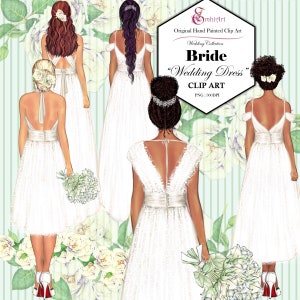 Wedding Dress Custom Clipart Kit.BridalHairstyles. Create your own. Brunette. Blond.White Wedding Gown.Instant.Fashion Girl.Handcrafted