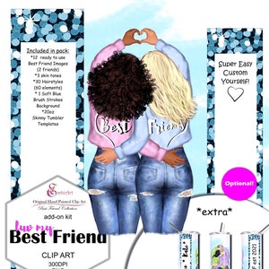 Lot de cliparts Meilleur ami. Personnalisez vous-même facilement vos coiffures. Clipart complémentaire de coiffures mignonnes. Jeans en denim. Pulls mignons. Tons pastel. Petite amie