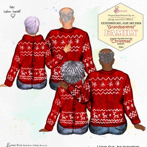 Grandparents Add On Family Clip Art Pack,Extension Kit,Handpainted,2 skin tones,Hairstyles,Watercolor effect.Elderly.Grey Bald thinning Hair